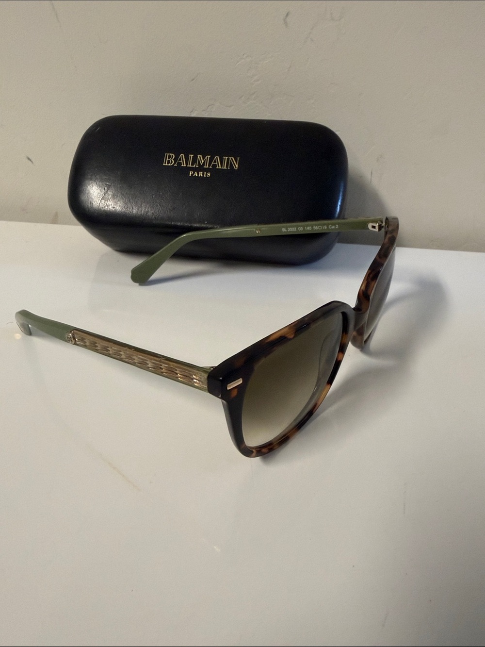 Balmain Tortoiseshell Frame Sunglasses with Green Gradient Lenses